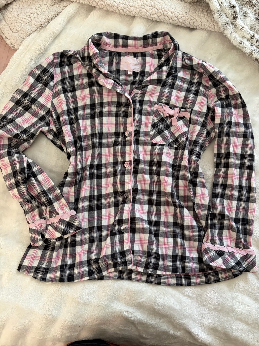 Vintage Y2K Victoria’s Secret Pink Plaid Flannel Sleepshirt / Top (XL) 🩰✨